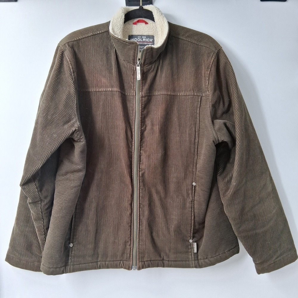 Vintage Woolrich Wmns Loden Olive/Brown Corduroy Sherpa Lined Zip Coat Large GUC